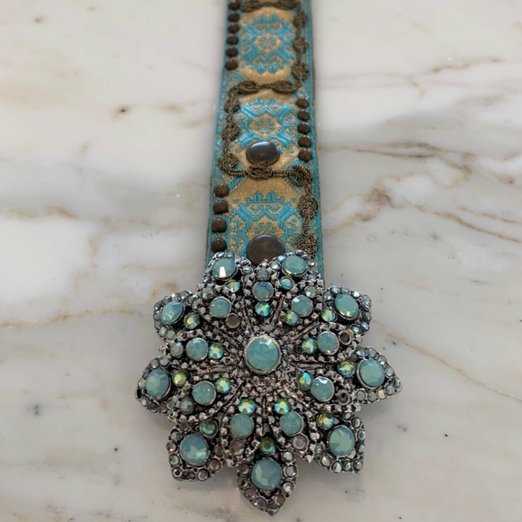 LEATHEROCK GREEN GOLD CRYSTAL STUDDED FABRIC BELT main image 14